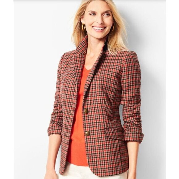 Talbots Jackets & Blazers - Talbots Red/Black/Tan Houndstooth Shetland Aberdeen Blazer  Size 8